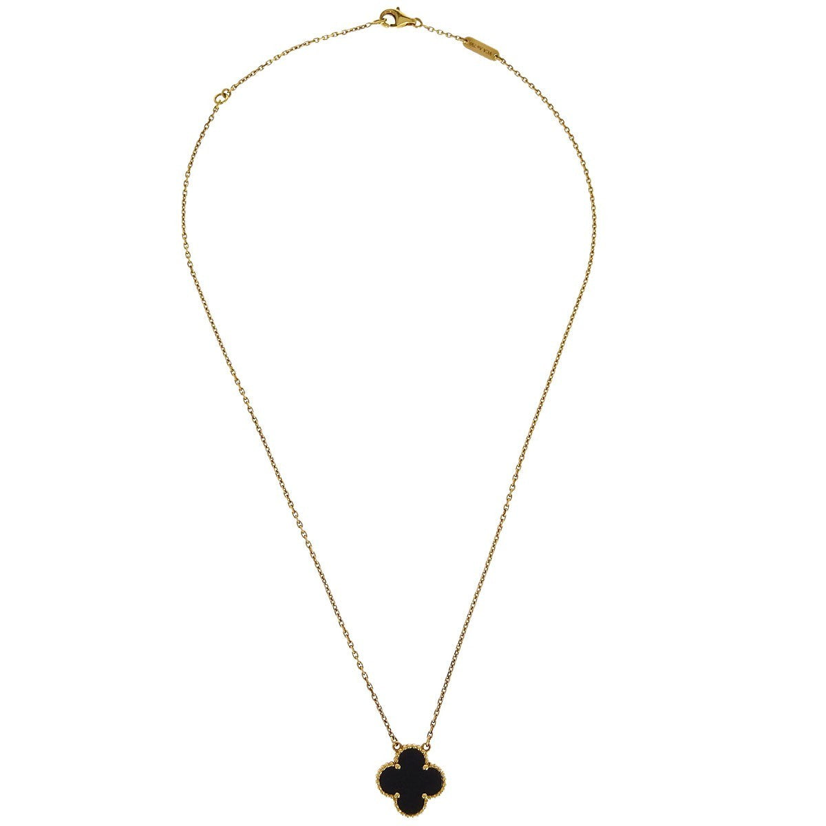 Van Cleef & Arpels Vintage Alhambra Pendant Necklace 18K Yellow Gold And Onyx Gold Yellow_Gold Necklace Jewelry (Pre-Owned)