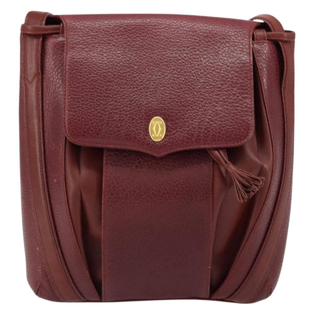 Cartier Must De Cartier Shoulder Bag Leather Burgundy Leather Shoulder Bag Bag (Pre-Owned)