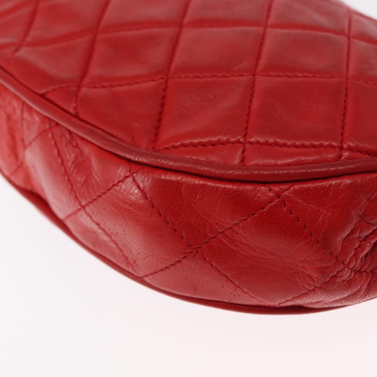 Chanel Camellia Rounded Clutch Satin And Leather Red Leather Shoulder Bag Bag (Pre-Owned)