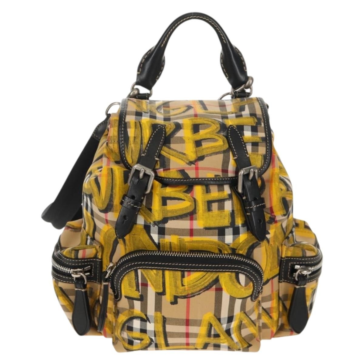 Burberry Graffiti Rucksack Backpack Vintage Check Canvas Beige Canvas Backpack Bag (Pre-Owned)