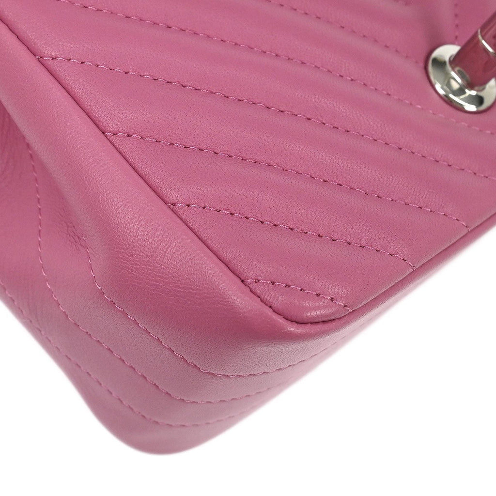 Chanel Square Classic Single Flap Bag Chevron Lambskin Pink Leather Shoulder Bag Bag (Pre-Owned)