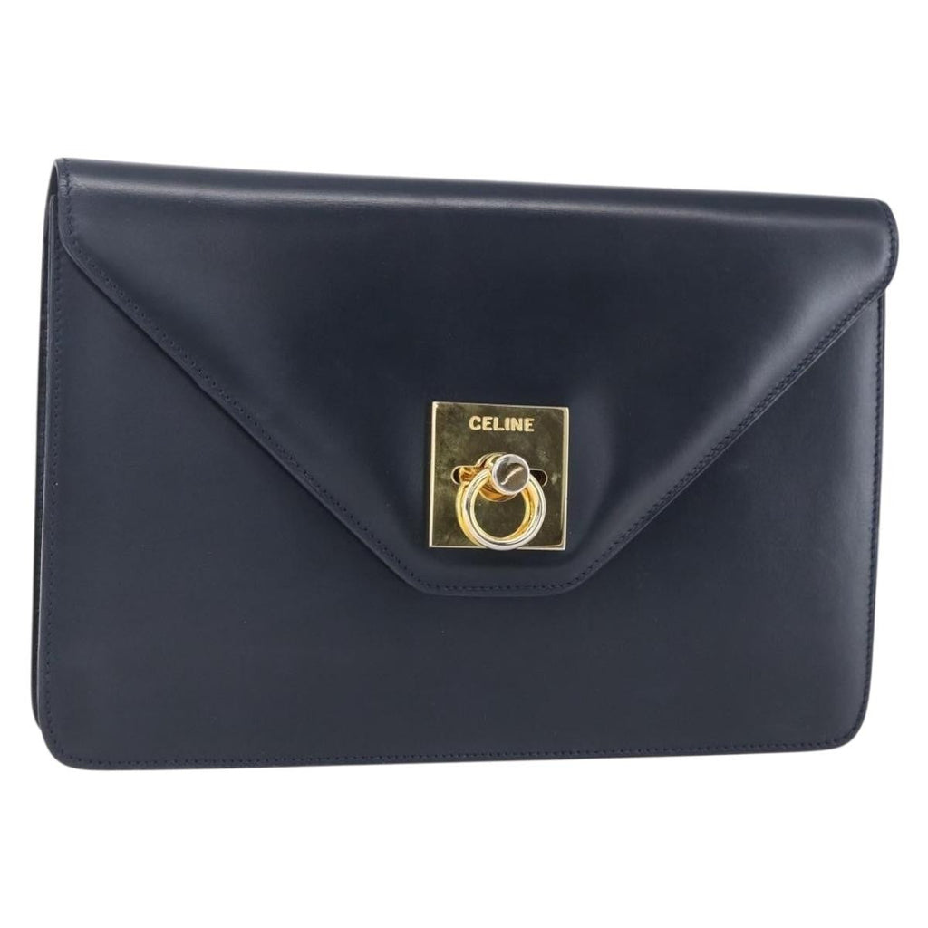 Celine Clutch Bag Leather Navy Leather Clutche & Pouche Bag (Pre-Owned)