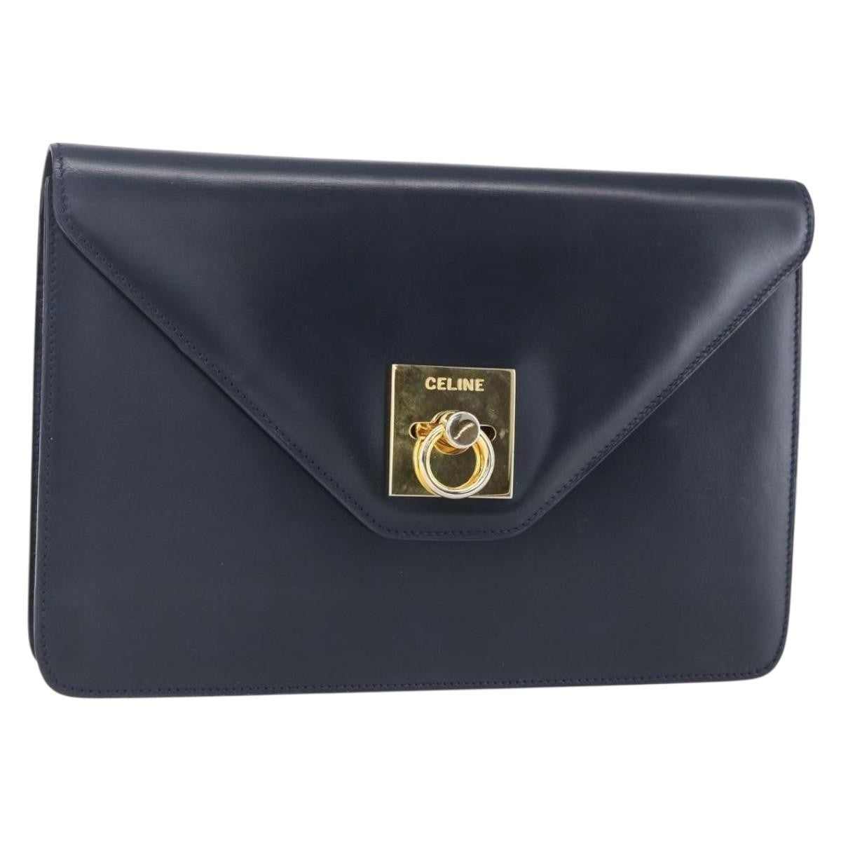 Celine Clutch Bag Leather Navy Leather Clutche & Pouche Bag (Pre-Owned)