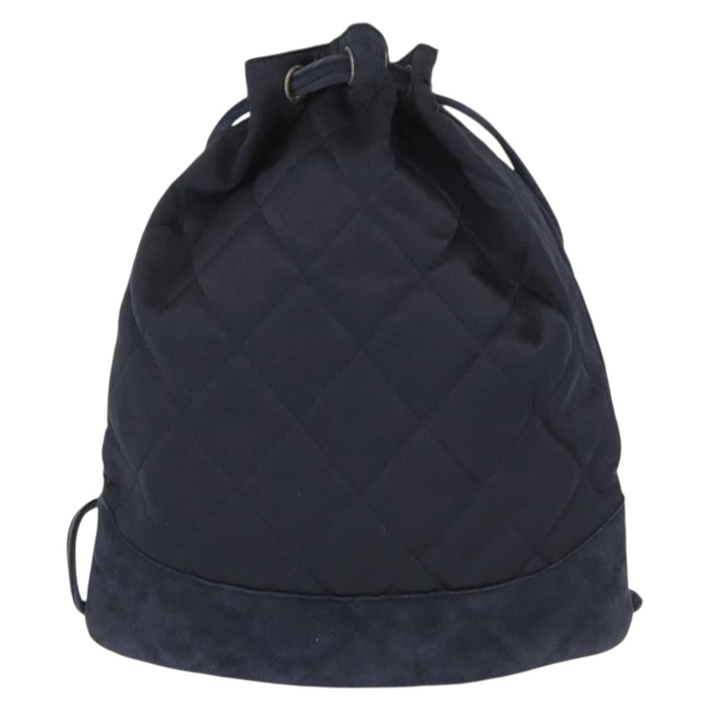 Chanel Vintage Drawstring Backpack Quilted Satin With Suede Navy Satin Backpack Bag (Pre-Owned)
