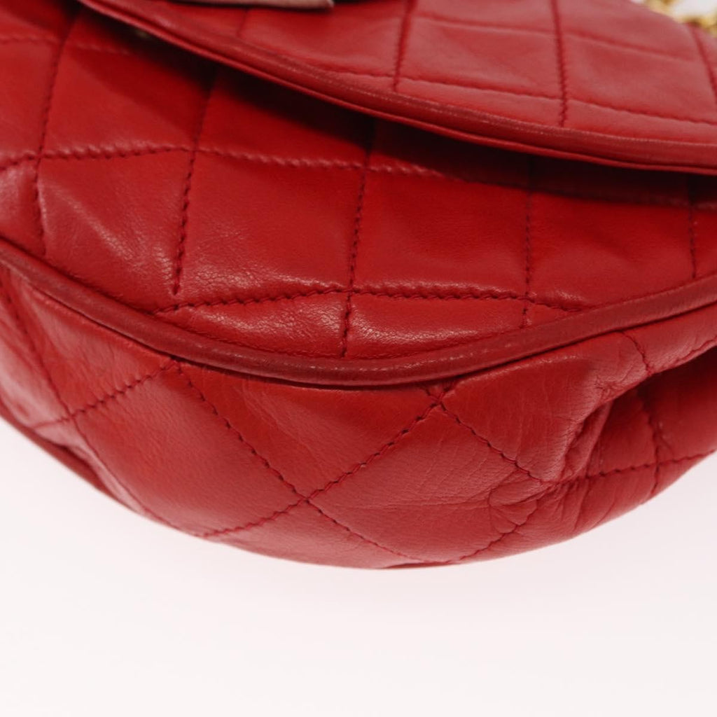 Chanel Camellia Rounded Clutch Satin And Leather Red Leather Shoulder Bag Bag (Pre-Owned)