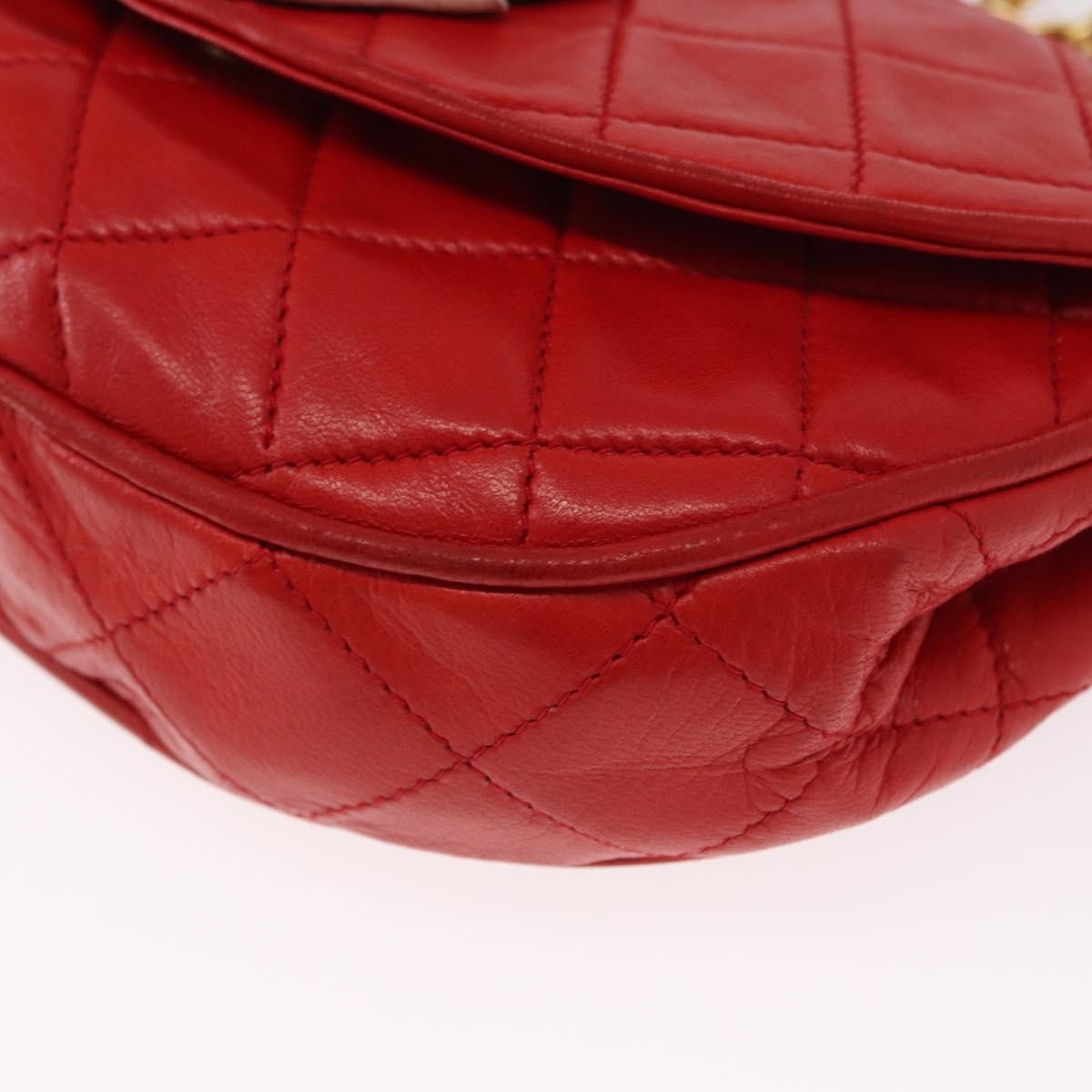 Chanel Camellia Rounded Clutch Satin And Leather Red Leather Shoulder Bag Bag (Pre-Owned)