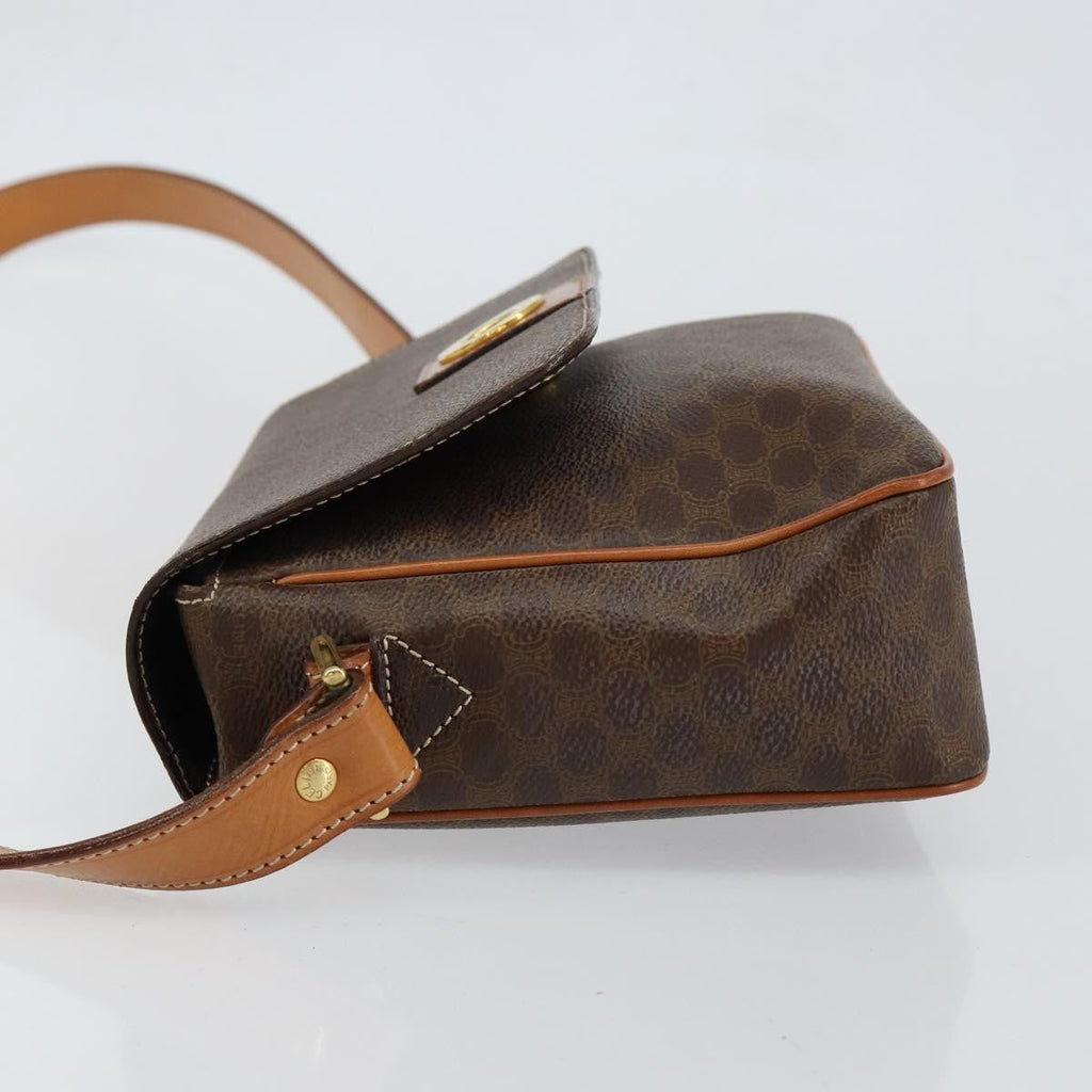 Celine Vintage Macadam Circle Logo Shoulder Bag Canvas And Leather Brown Canvas Shoulder Bag Bag (Pre-Owned)