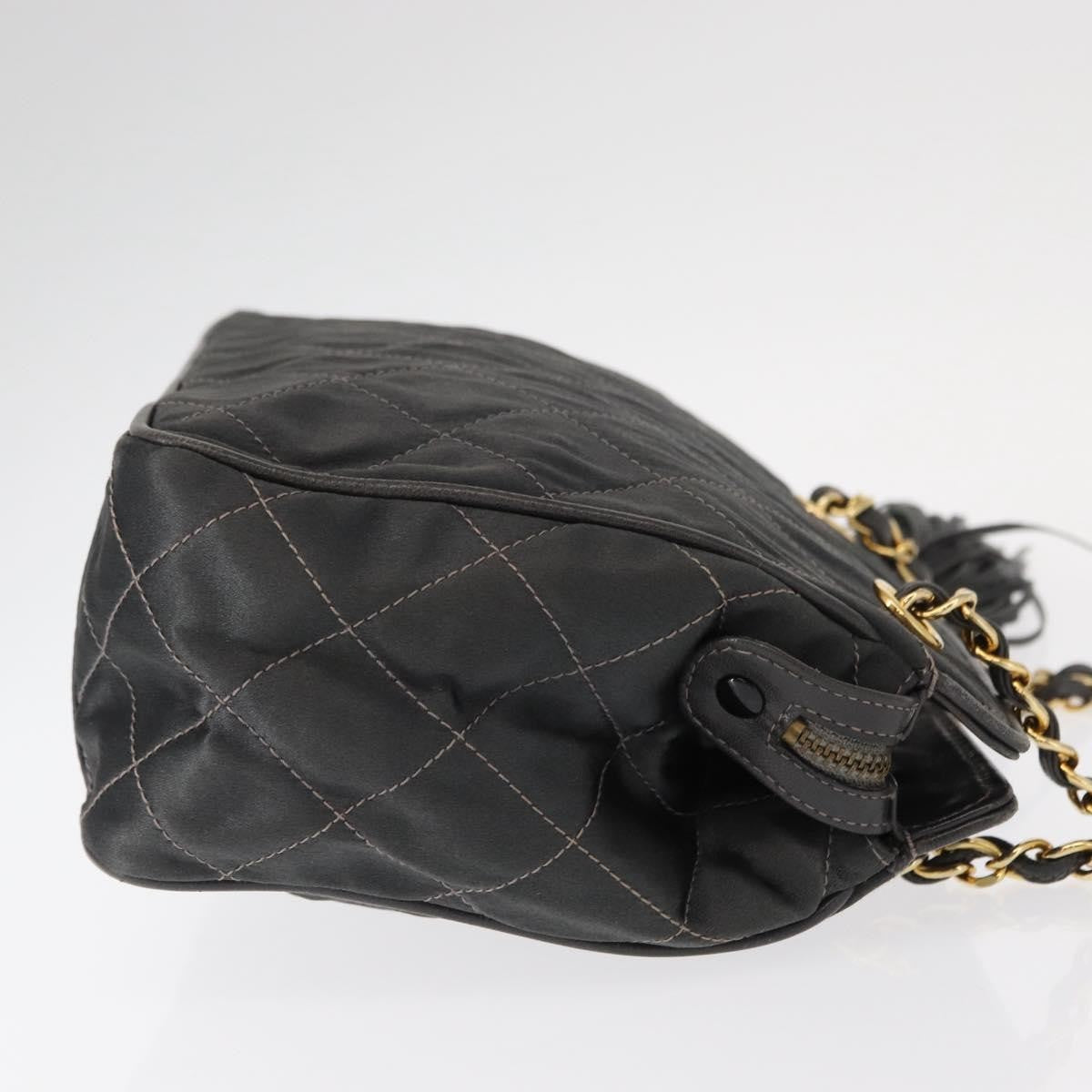 Chanel Vintage Chain Shoulder Bag Quilted Satin Gray Satin Shoulder Bag Bag (Pre-Owned)