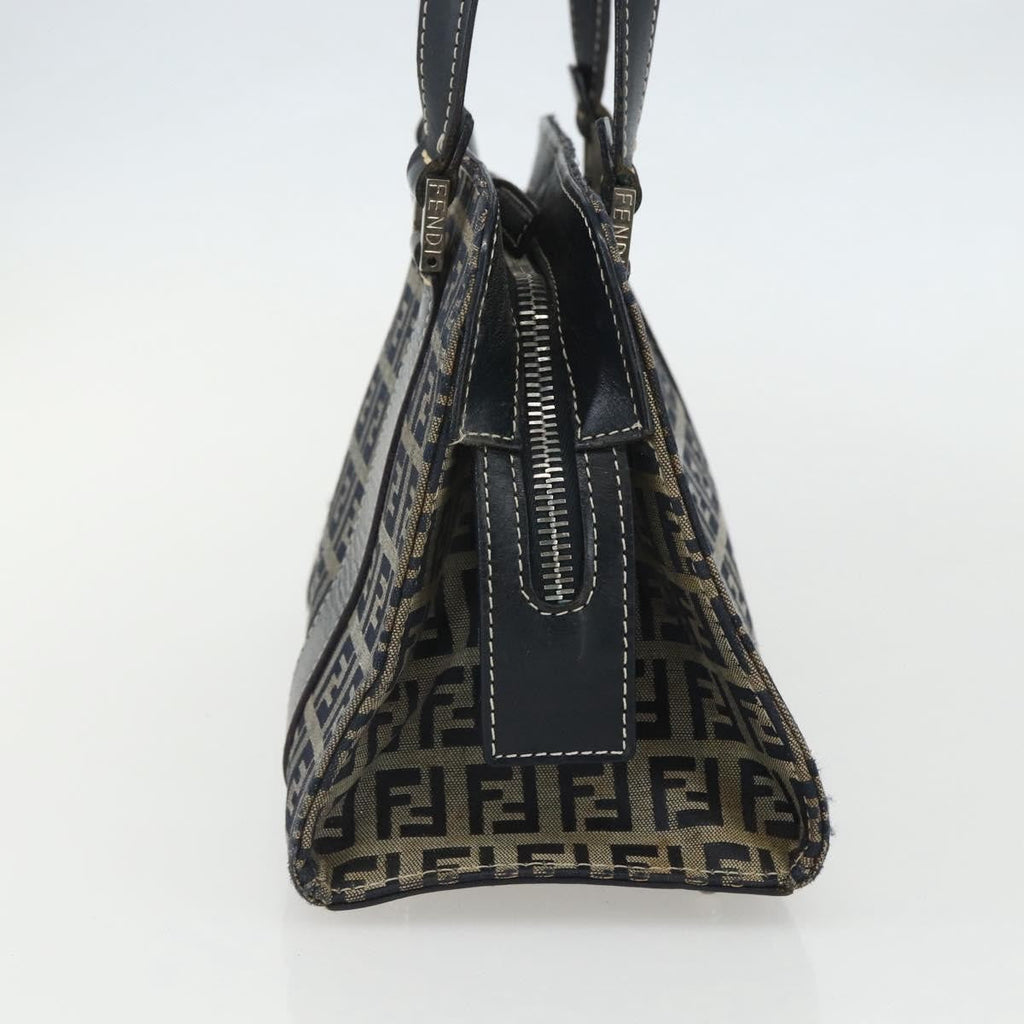Fendi Vintage Satchel Zucchino Canvas Navy Canvas Handbag (Pre-Owned)