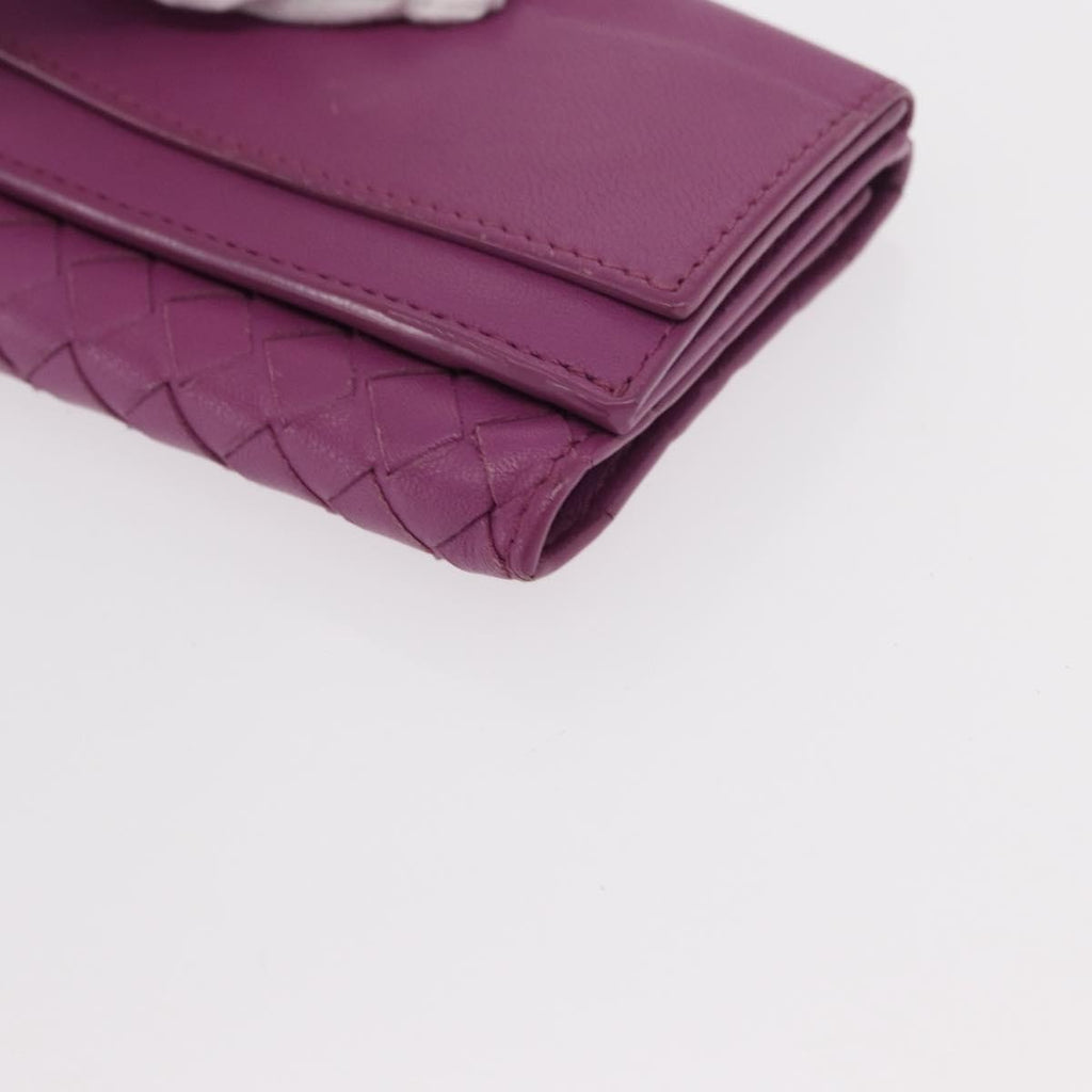 Bottega Veneta Trifold Wallet Intrecciato Leather Purple Leather Wallets Accessory (Pre-Owned)