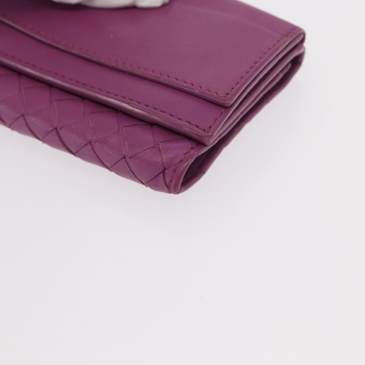 Bottega Veneta Trifold Wallet Intrecciato Leather Purple Leather Wallets Accessory (Pre-Owned)