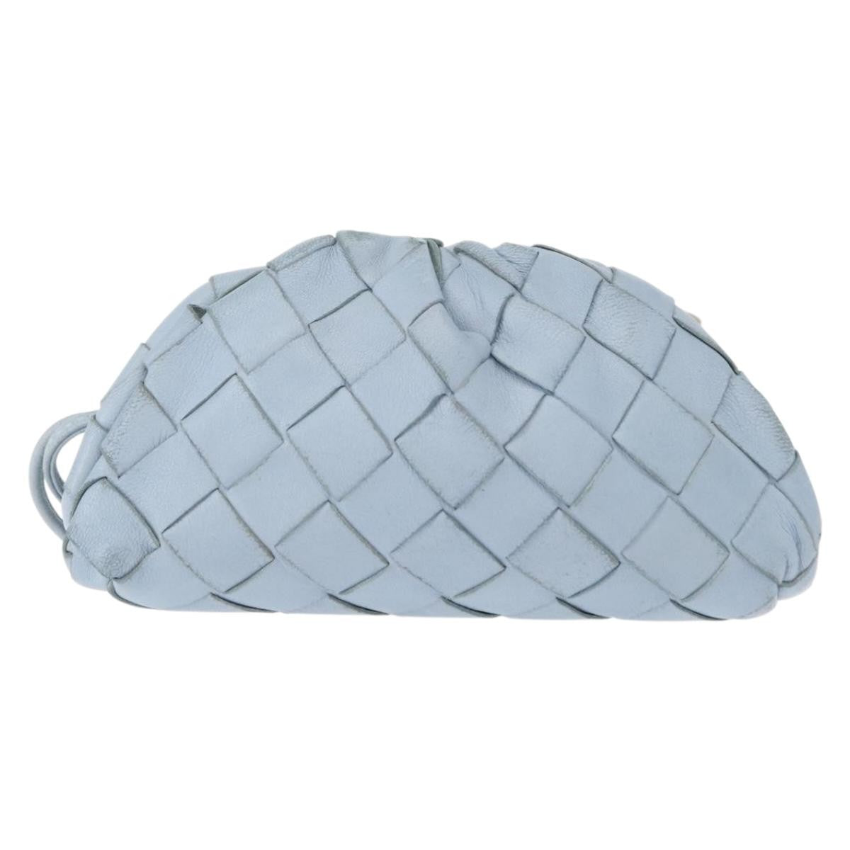 Bottega Veneta The Pouch Intrecciato Nappa Blue Leather Clutche & Pouche Bag (Pre-Owned)