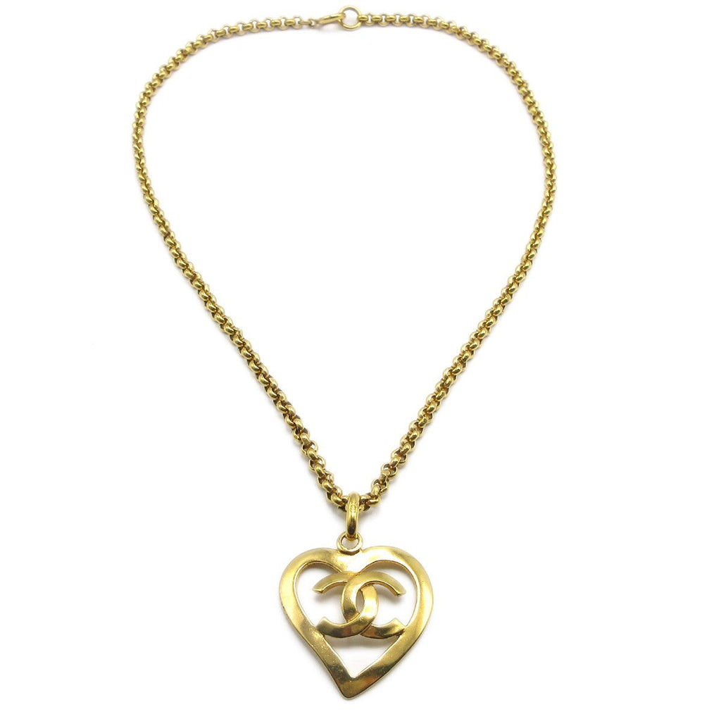 Chanel Cc Heart Pendant Metal Gold Gold_Plated Necklace Jewelry (Pre-Owned)