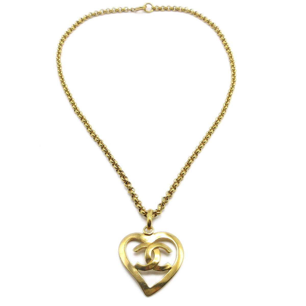 Chanel Cc Heart Pendant Metal Gold Gold_Plated Necklace Jewelry (Pre-Owned)