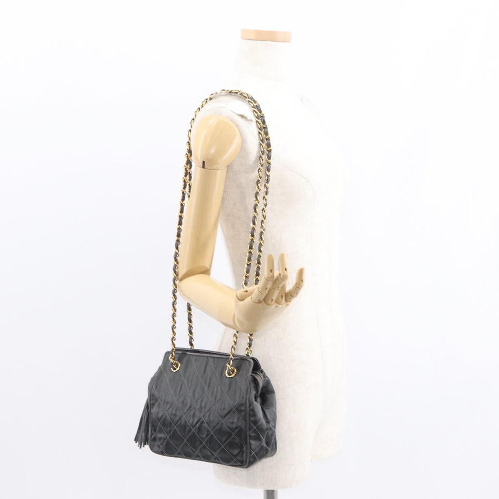 Chanel Vintage Chain Shoulder Bag Quilted Satin Gray Satin Shoulder Bag Bag (Pre-Owned)