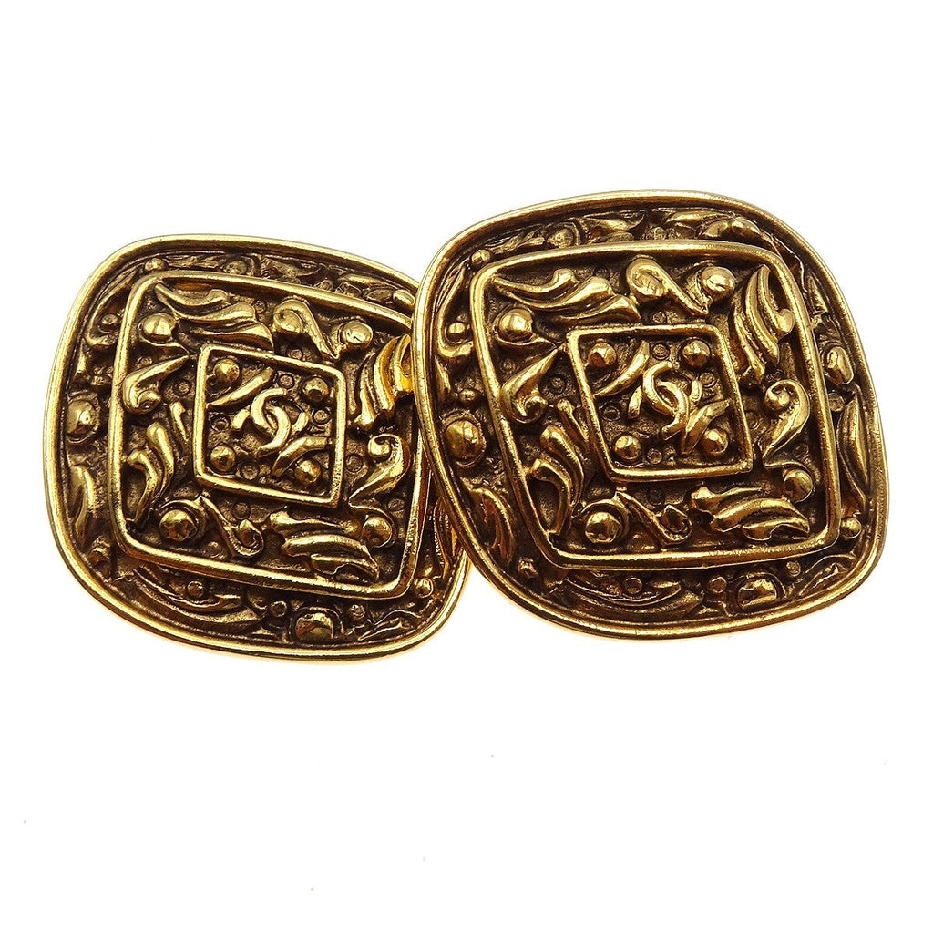 Chanel Vintage Diamond Clip-On Earrings Gold-Plated Gold Gold_Plated Earrings Jewelry (Pre-Owned)