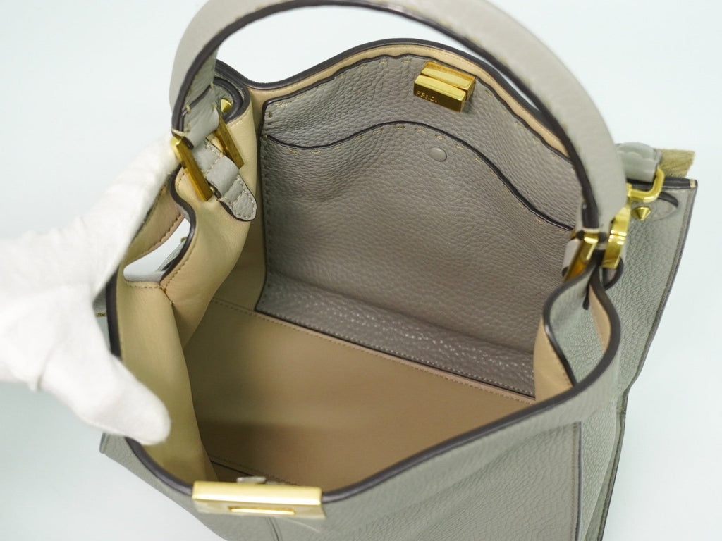 Fendi Peekaboo X-Lite Bag Leather Gray Leather Shoulder Bag Bag (Pre-Owned)