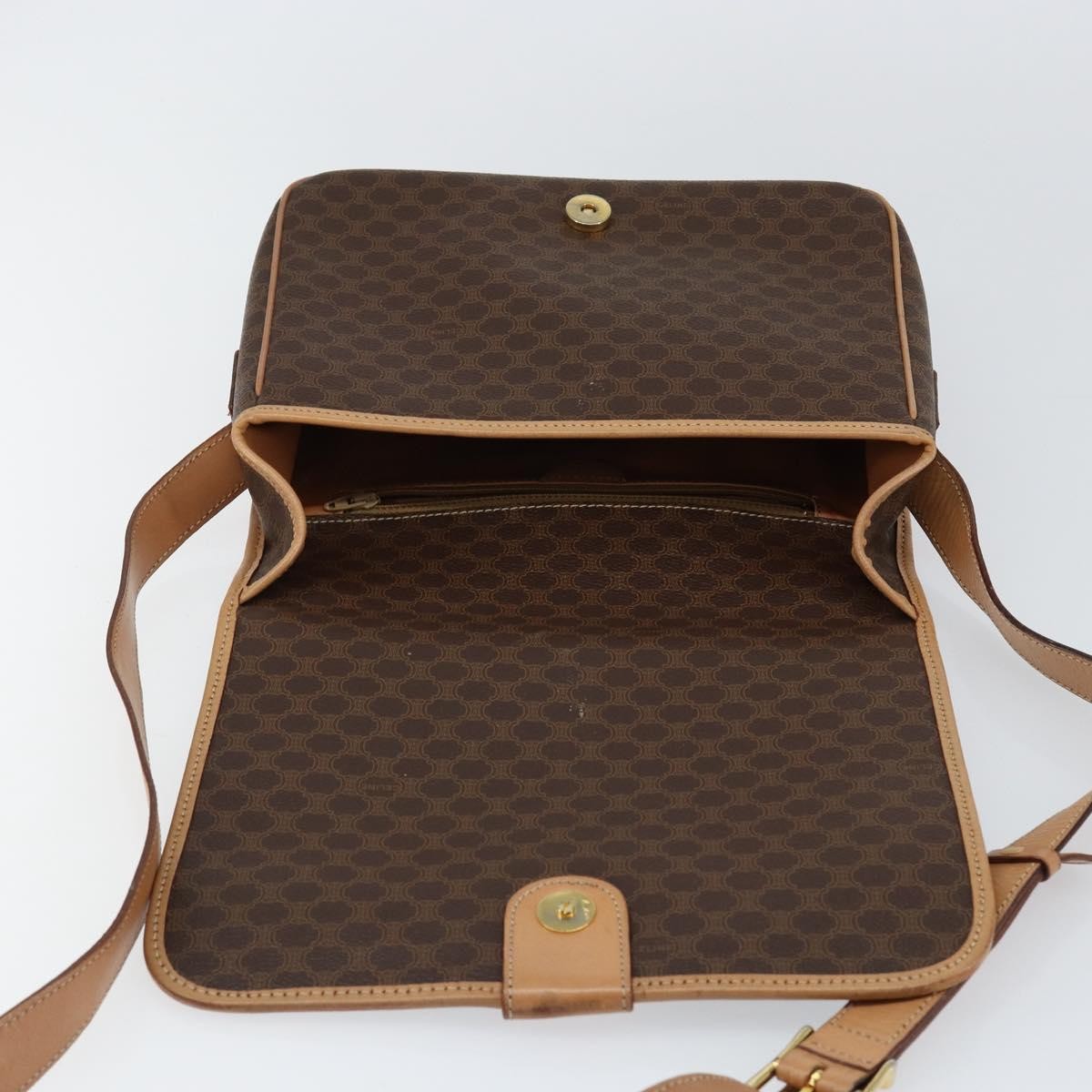 Celine Vintage Macadam Shoulder Bag Canvas And Leather Brown Canvas Shoulder Bag Bag (Pre-Owned)