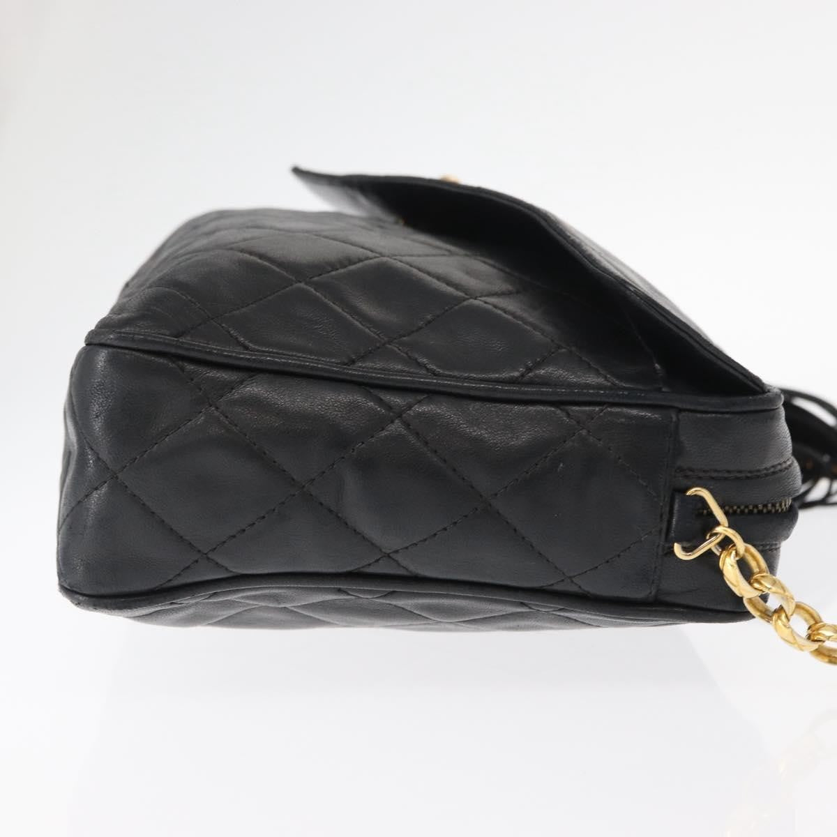 Chanel Cc Chain & Tassel Front Pocket Camera Bag Quilted Lambskin Black Leather Shoulder Bag Bag (Pre-Owned)
