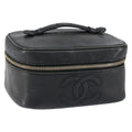 Chanel Vintage Cosmetic Case Leather Black Leather Clutche & Pouche Bag (Pre-Owned)