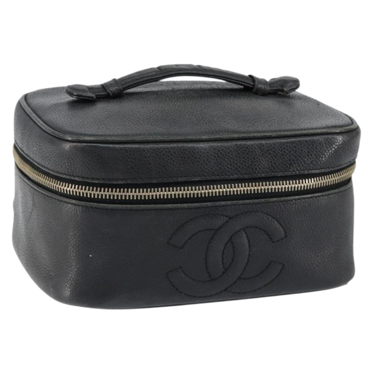 Chanel Vintage Cosmetic Case Leather Black Leather Clutche & Pouche Bag (Pre-Owned)