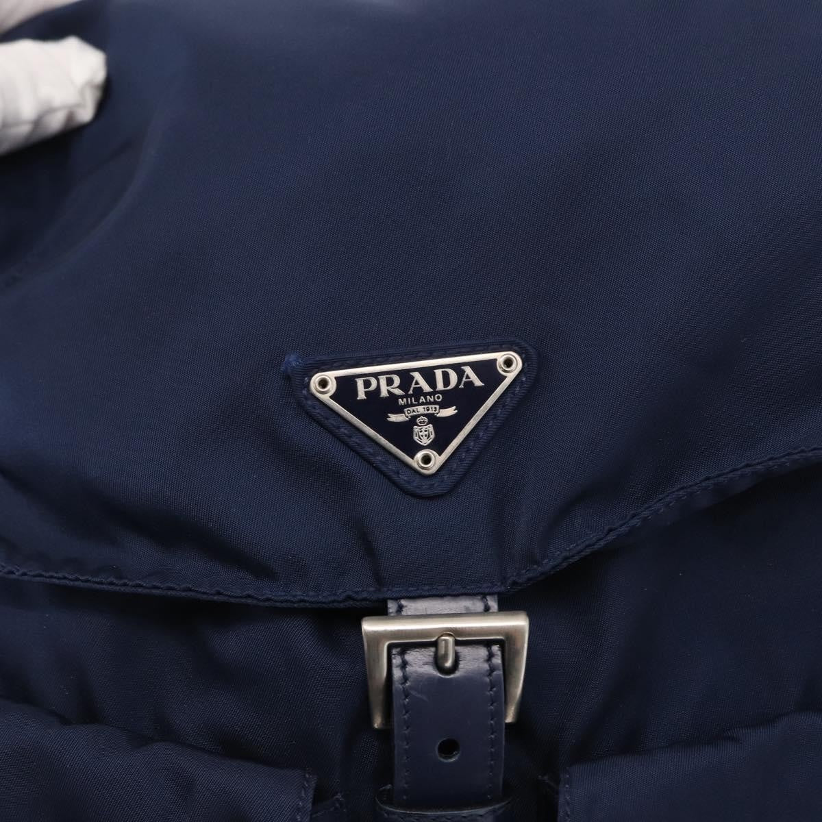 Prada Vela Double Front Pocket Backpack Tessuto With Saffiano Leather Blue Nylon Backpack Bag (Pre-Owned)