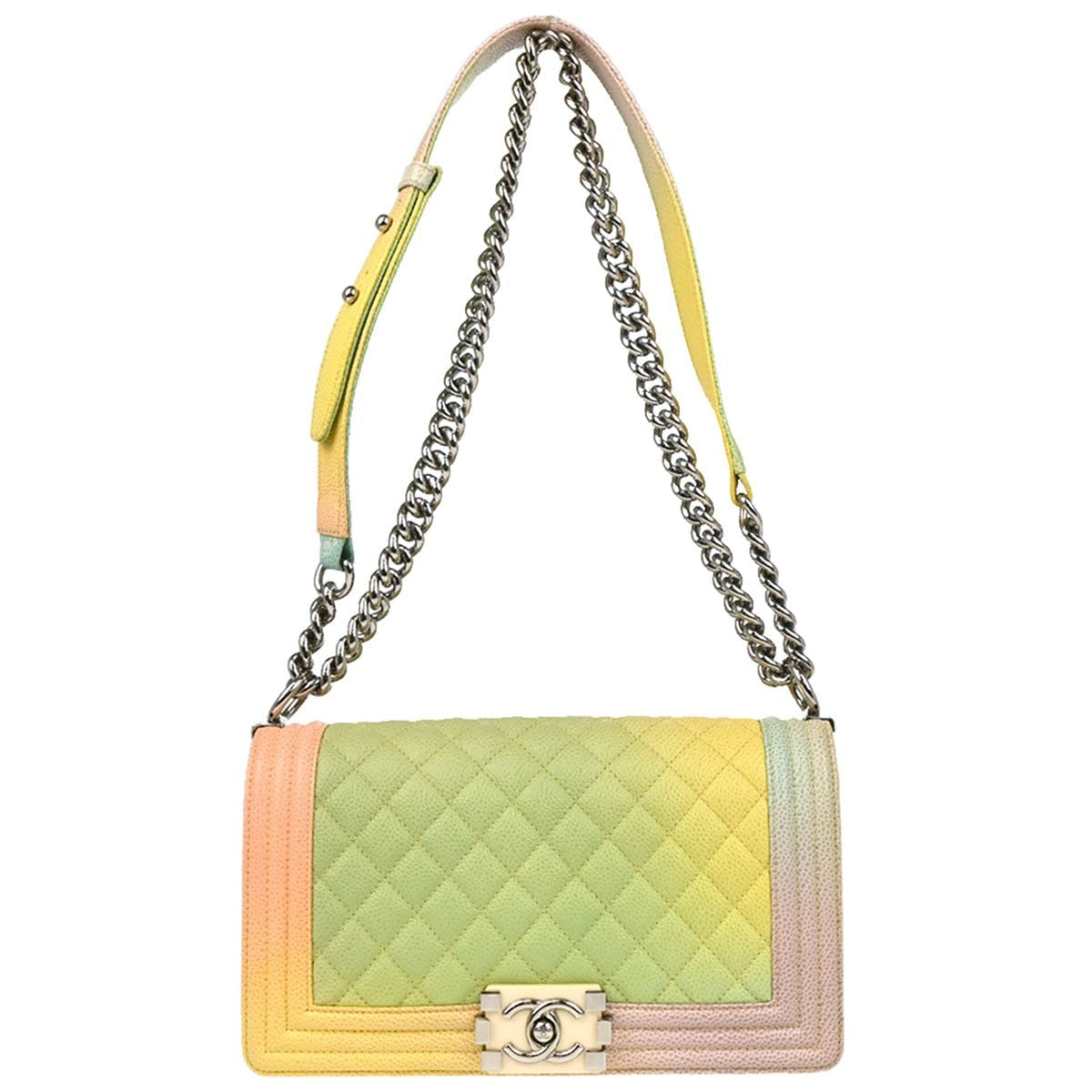 Chanel Rainbow Boy Flap Bag Quilted Painted Caviar Multicolour Leather Shoulder Bag Bag (Pre-Owned)