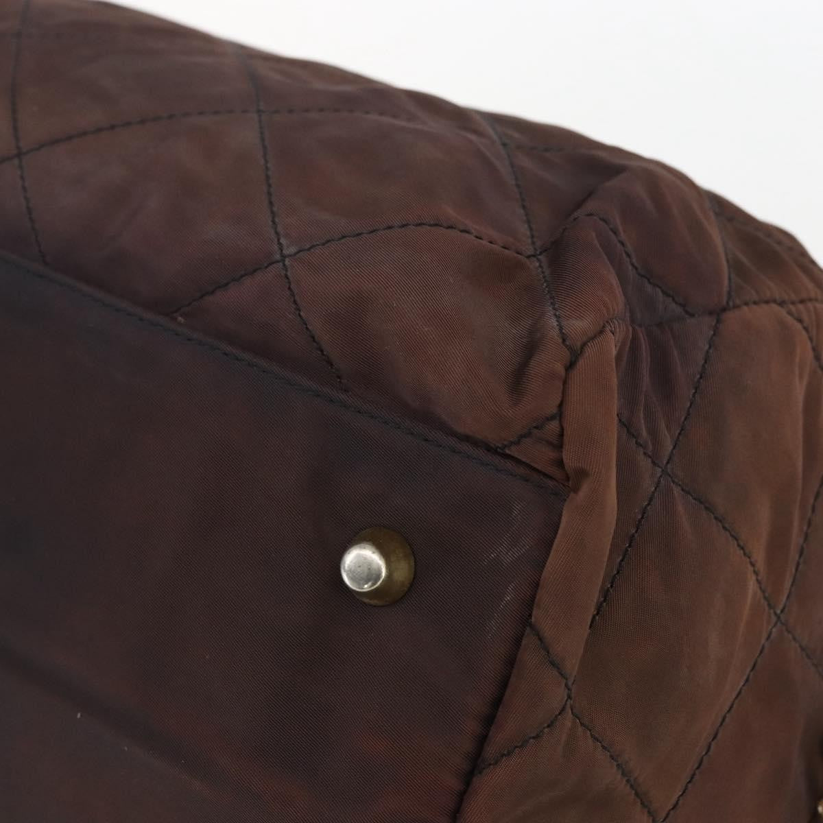 Prada Vintage Chain Handbag Tessuto Brown Nylon Handbag (Pre-Owned)