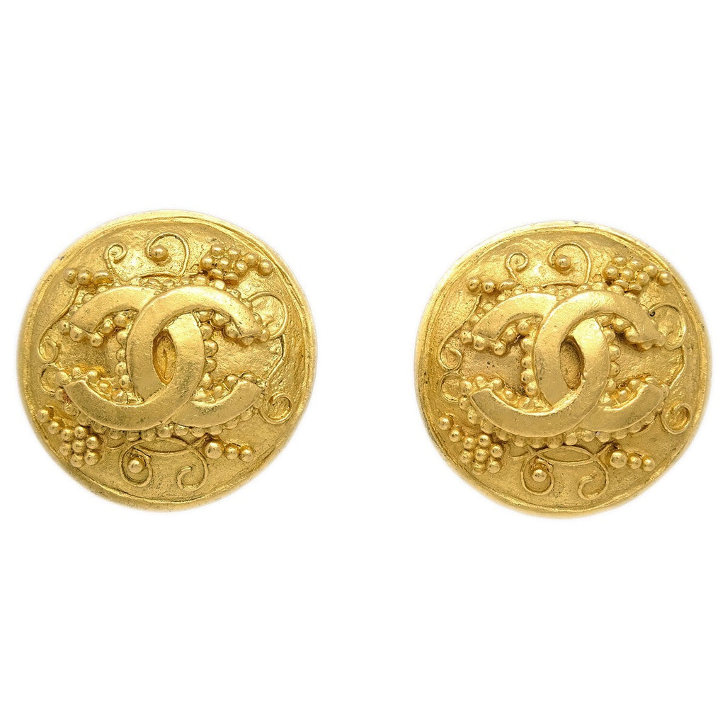 Chanel Vintage Round Cc Clip-On Earrings Metal Gold Gold_Plated Earrings Jewelry (Pre-Owned)