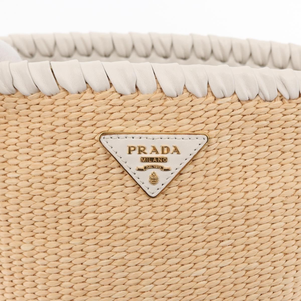 Prada Bucket Bag Woven Raffia With Leather Beige Leather Shoulder Bag Bag (Pre-Owned)