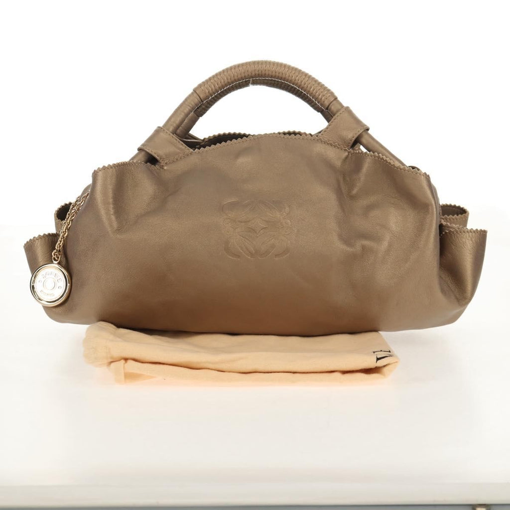 Loewe Anagram Logo Nappa Aire Hand Bag Leather Gold Leather Handbag (Pre-Owned)