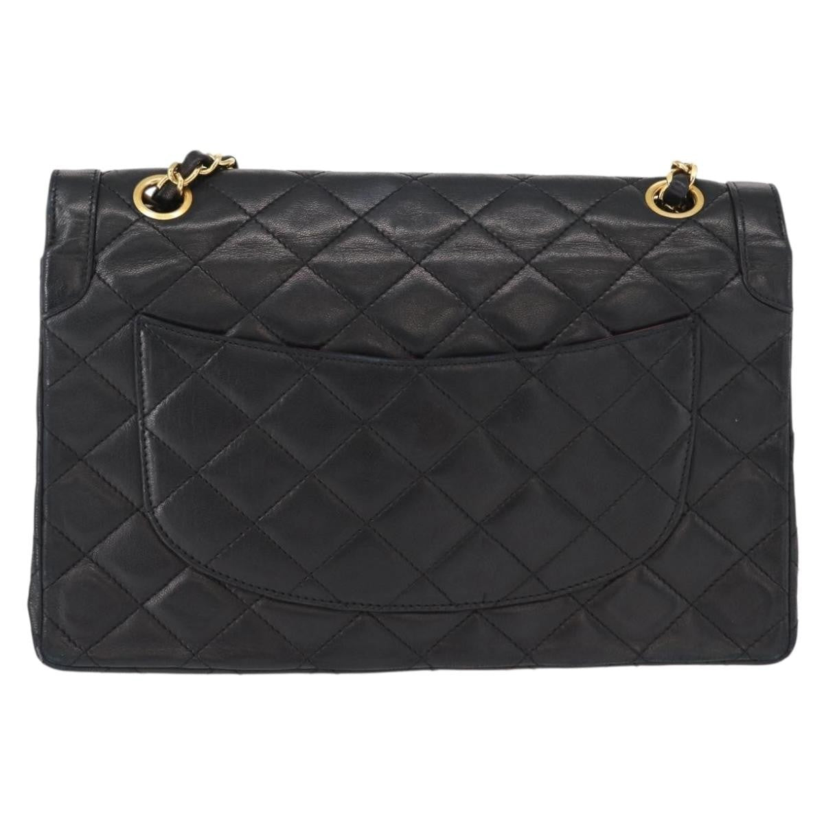 Chanel Vintage Two Tone Cc Flap Bag Quilted Lambskin Black Leather Shoulder Bag Bag (Pre-Owned)