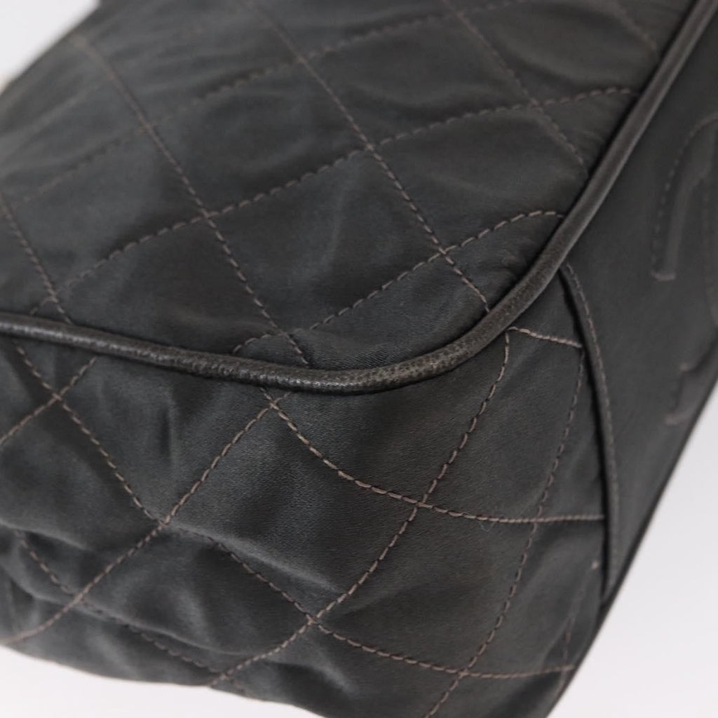 Chanel Vintage Chain Shoulder Bag Quilted Satin Gray Satin Shoulder Bag Bag (Pre-Owned)