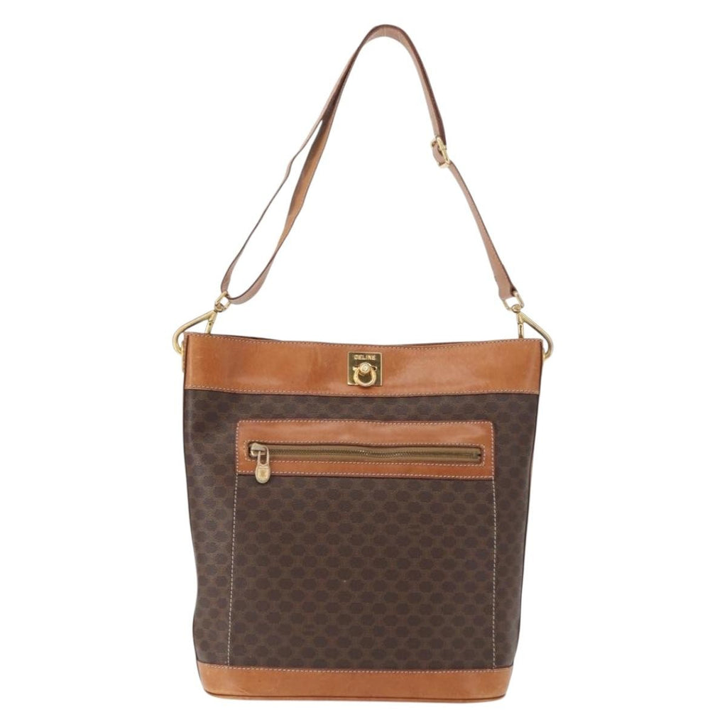 Celine Vintage Macadam Shoulder Bag Canvas And Leather Brown Canvas Shoulder Bag Bag (Pre-Owned)