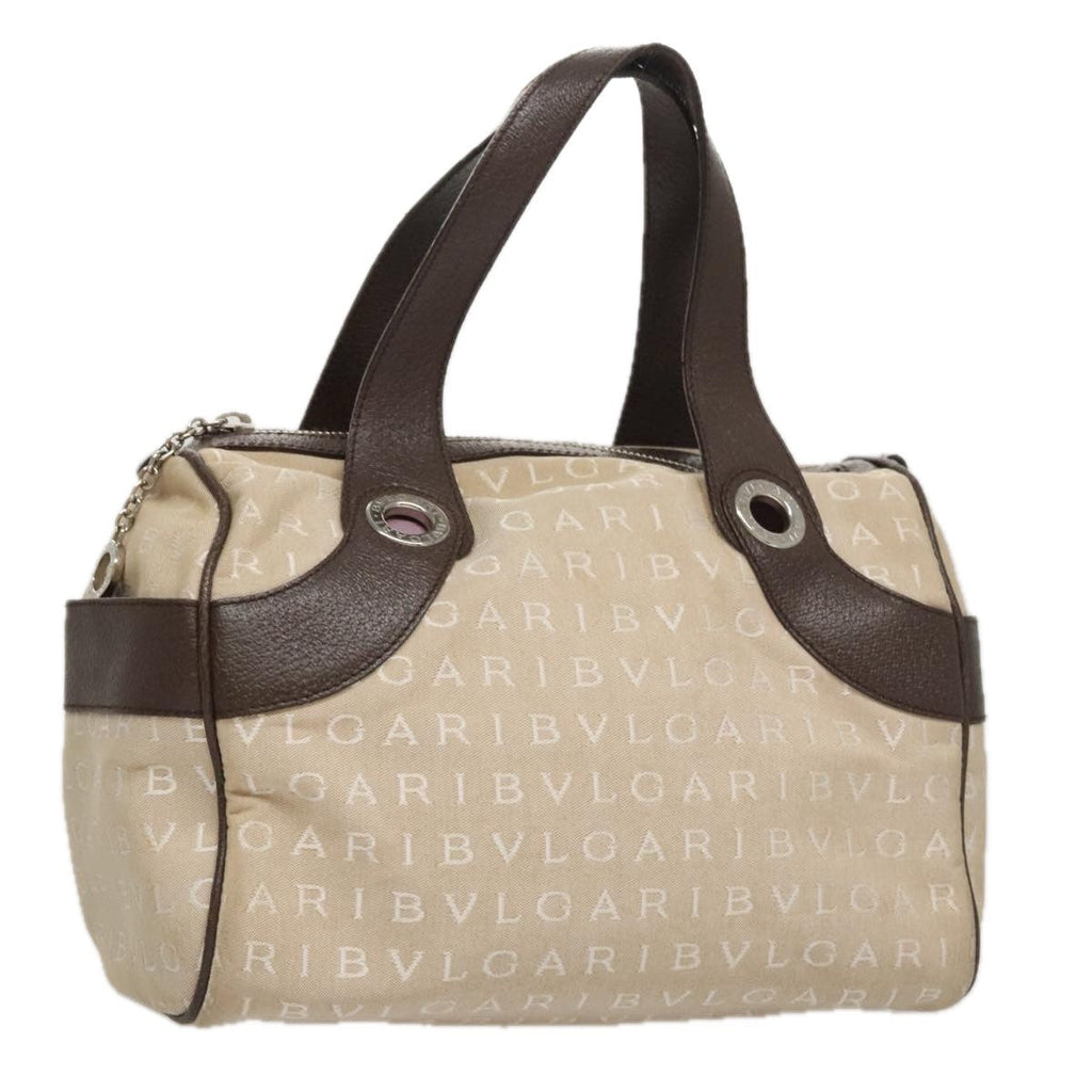Bvlgari Logomania Handbag Canvas Beige Canvas Handbag (Pre-Owned)