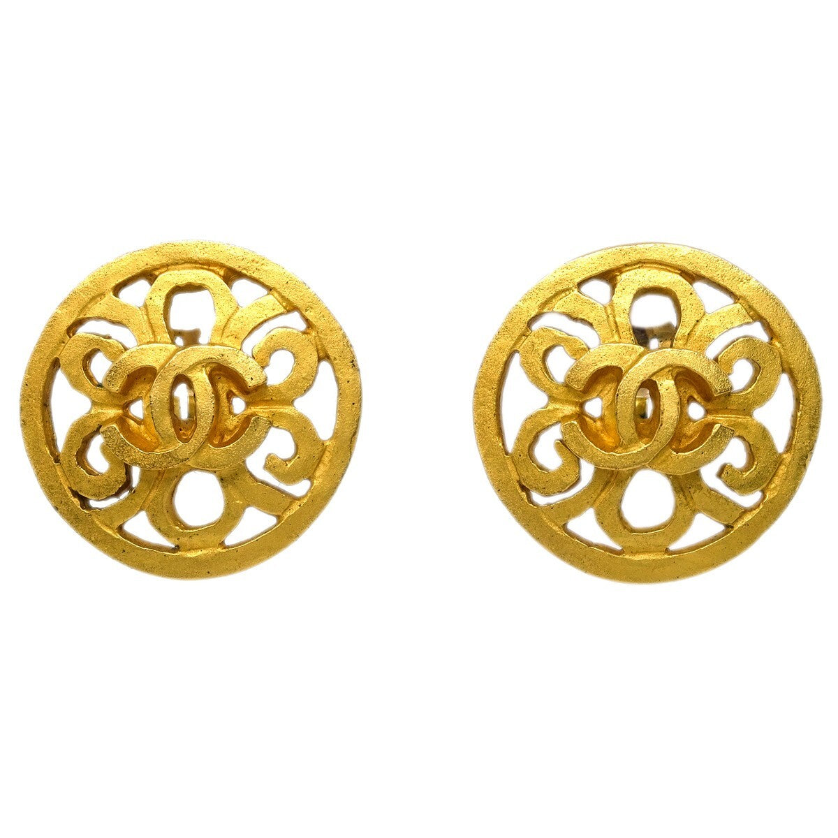 Chanel Vintage Cc Round Clip-On Earrings Metal Gold Gold_Plated Earrings Jewelry (Pre-Owned)