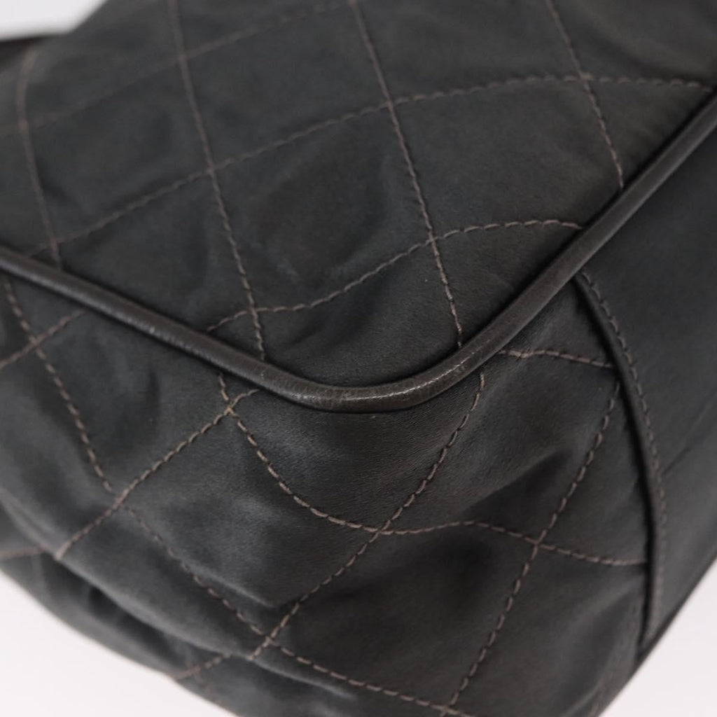 Chanel Vintage Chain Shoulder Bag Quilted Satin Gray Satin Shoulder Bag Bag (Pre-Owned)
