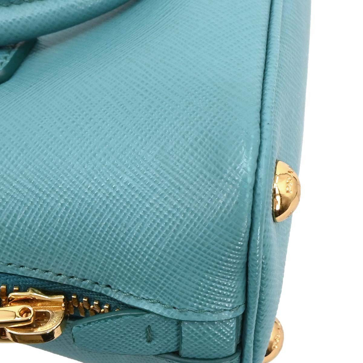 Prada Promenade Bag Saffiano Leather Blue Leather Handbag (Pre-Owned)