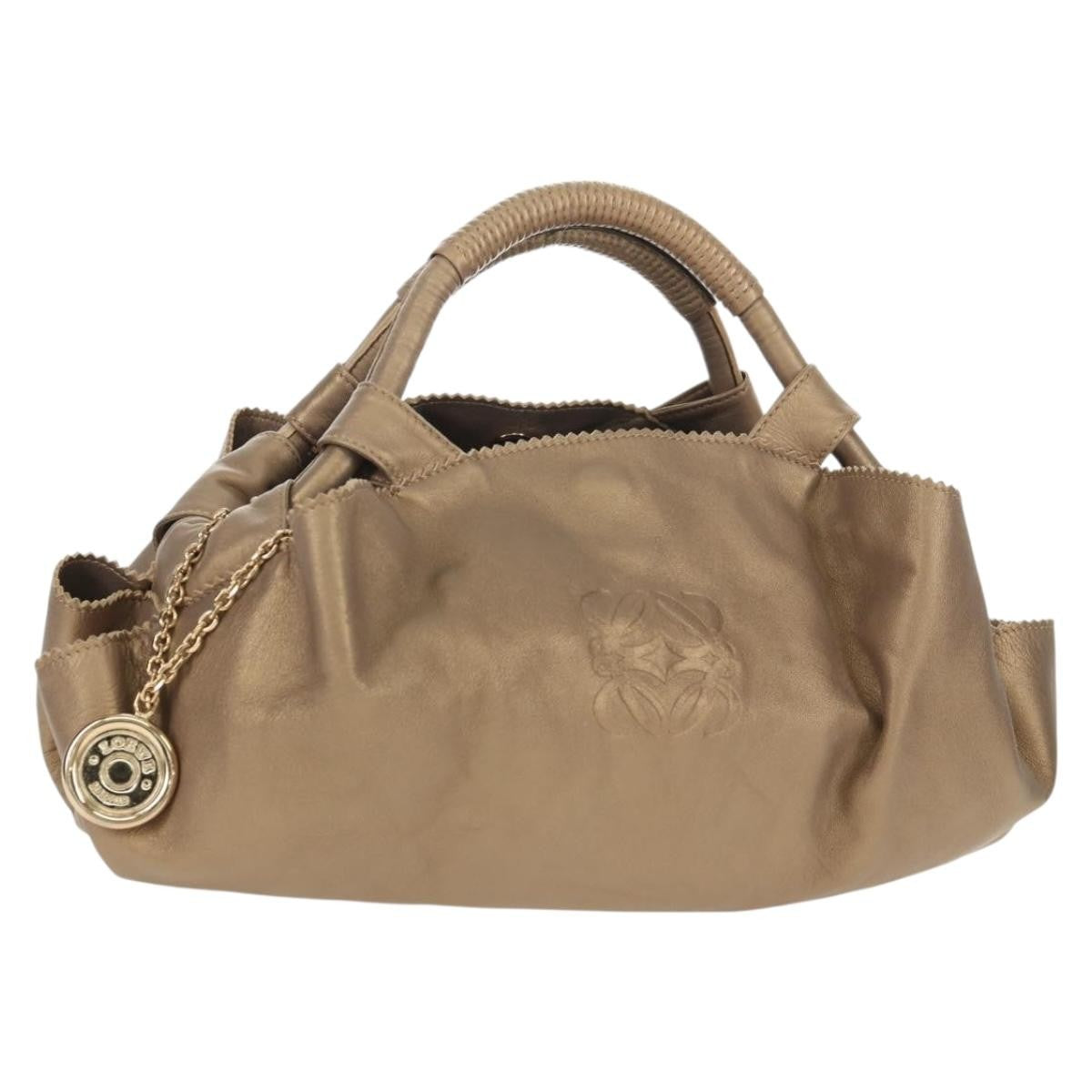 Loewe Anagram Logo Nappa Aire Hand Bag Leather Gold Leather Handbag (Pre-Owned)