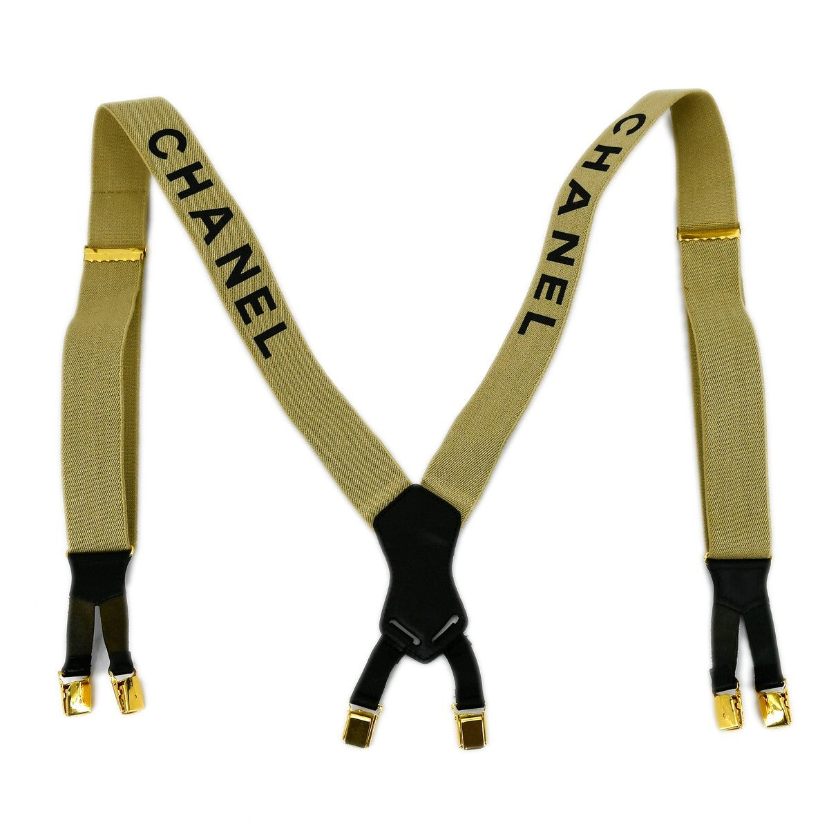 Chanel Logo Suspenders Canvas Beige Canvas Belts Accessory (Pre-Owned)