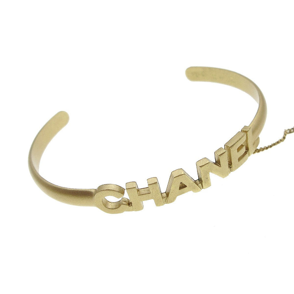 Chanel Logo Bangle With Chain Attached Cc Ring Metal With Crystal Gold Gold_Plated Bracelet Jewelry (Pre-Owned)