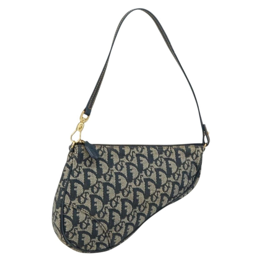 Christian Dior Vintage Saddle Bag Diorissimo Canvas Navy Canvas Clutche & Pouche Bag (Pre-Owned)