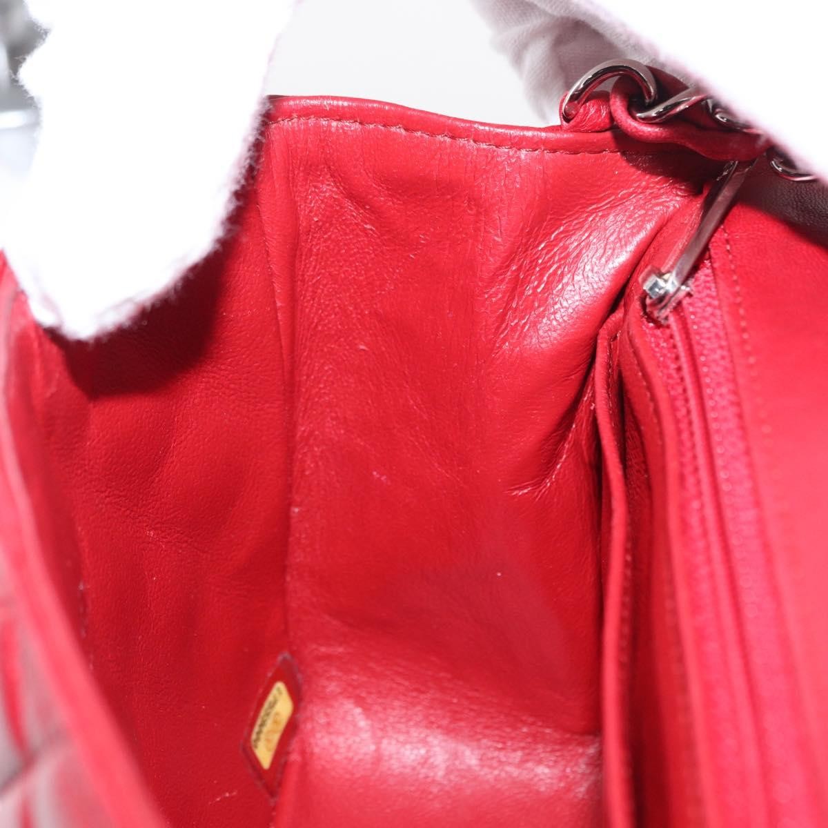 Chanel Square Classic Single Flap Bag Quilted Lambskin Red Leather Shoulder Bag Bag (Pre-Owned)
