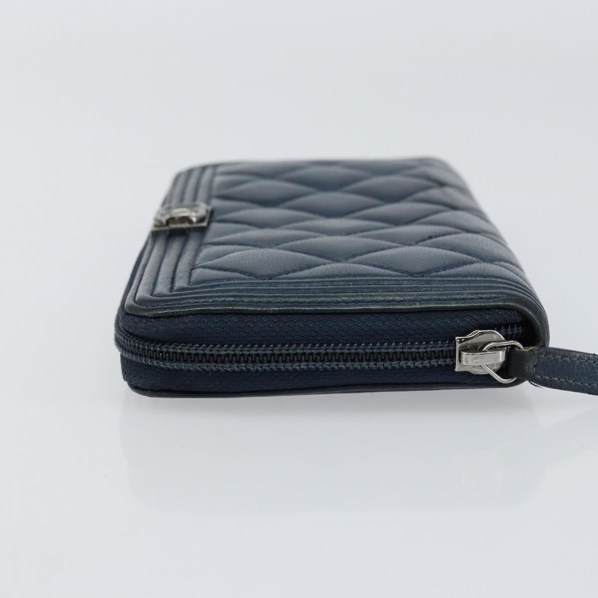 Chanel Boy Yen Wallet Quilted Lambskin Navy Leather Wallets Accessory (Pre-Owned)