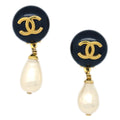 Chanel Cc Dangle Earrings Metal With Faux Pearl Gold Gold_Plated Earrings Jewelry (Pre-Owned)