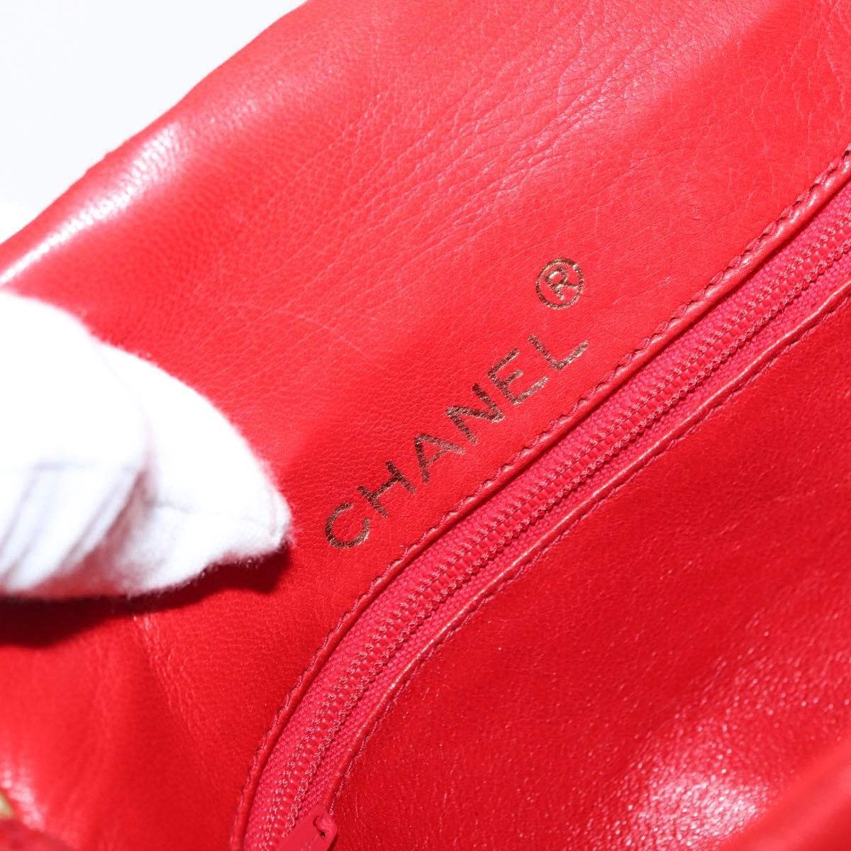 Chanel Camellia Rounded Clutch Satin And Leather Red Leather Shoulder Bag Bag (Pre-Owned)