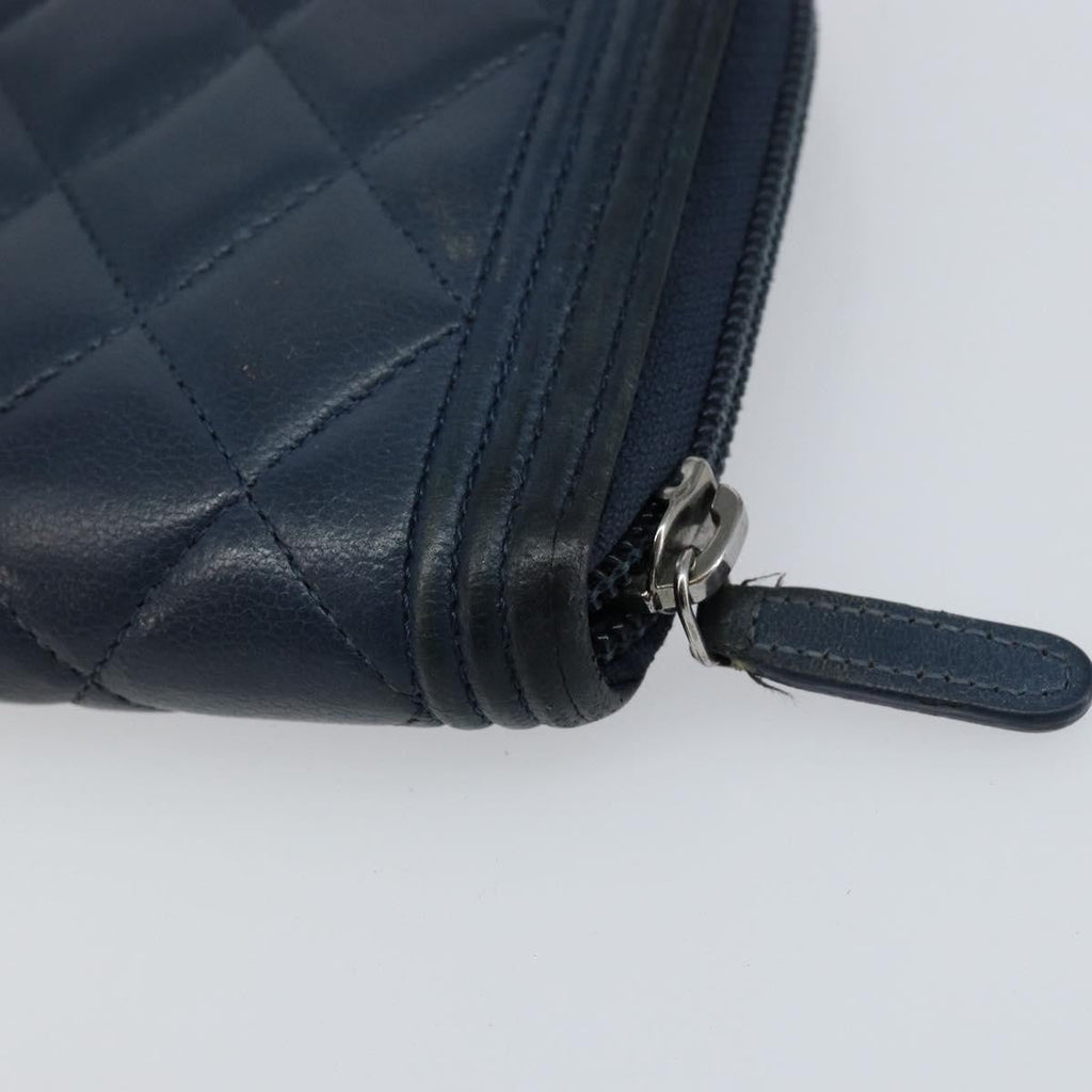 Chanel Boy Yen Wallet Quilted Lambskin Navy Leather Wallets Accessory (Pre-Owned)