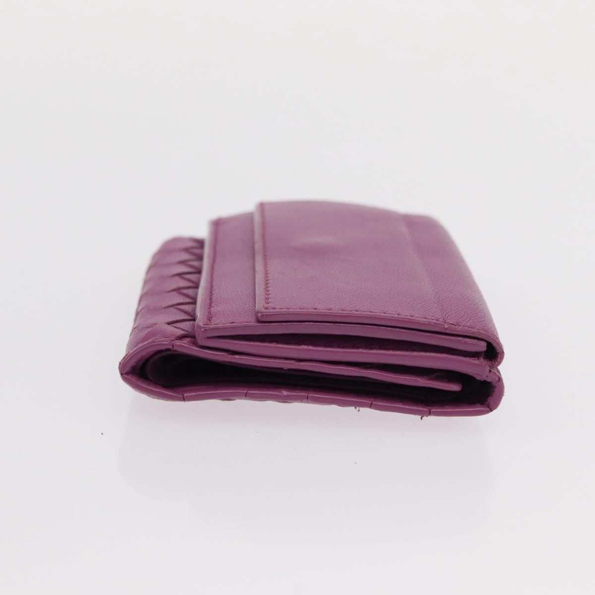 Bottega Veneta Trifold Wallet Intrecciato Leather Purple Leather Wallets Accessory (Pre-Owned)
