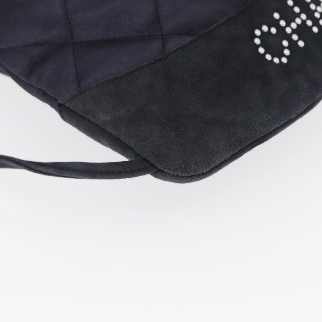 Chanel Vintage Drawstring Backpack Quilted Satin With Suede Navy Satin Backpack Bag (Pre-Owned)