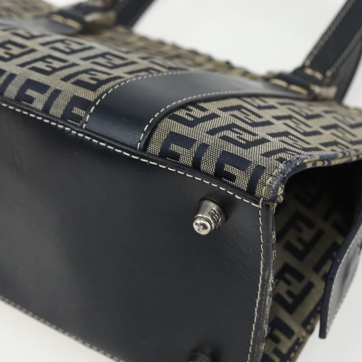 Fendi Vintage Satchel Zucchino Canvas Navy Canvas Handbag (Pre-Owned)